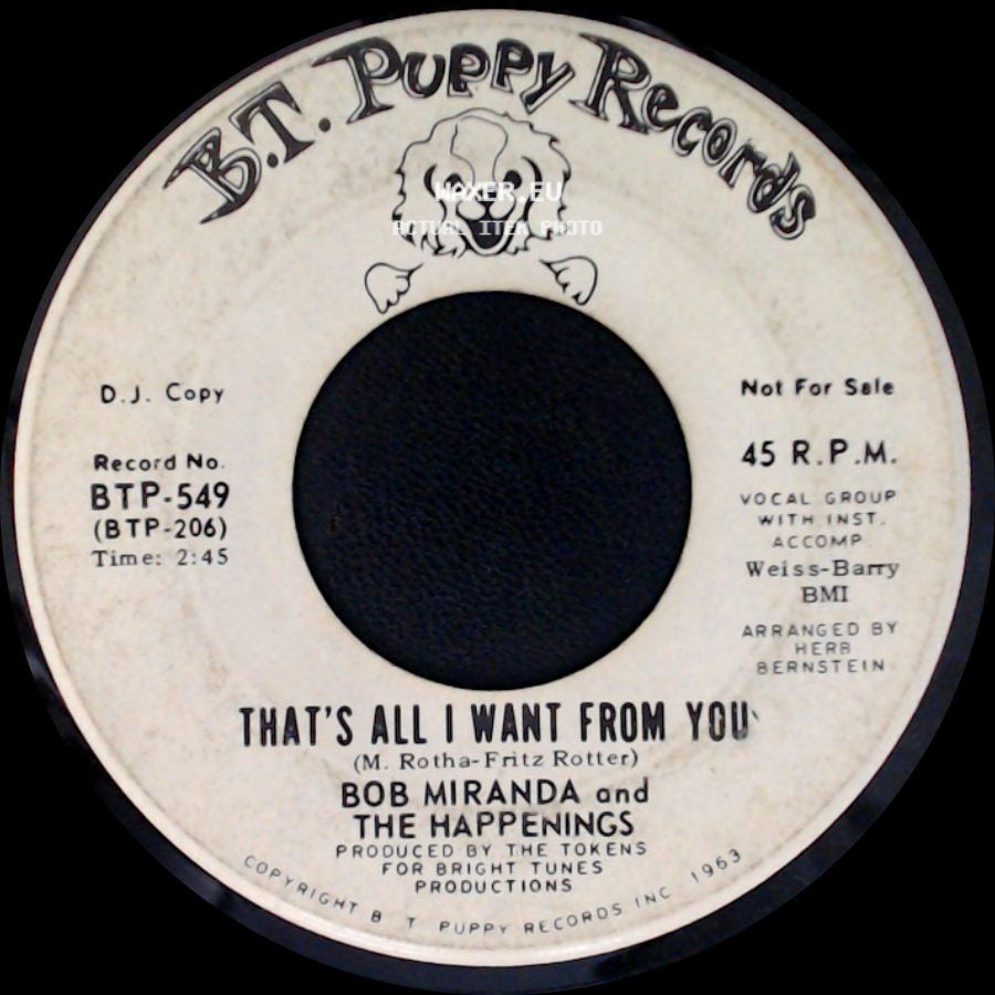 Bob Miranda And The Happenings - That's All I Want From You / That's All I Want From You side B