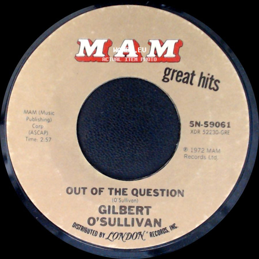 Gilbert O'sullivan - Alone Again (Naturally) / Out Of The Question side B