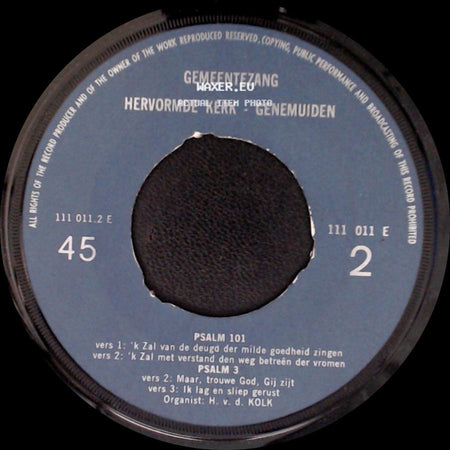 Gemeentezang / Gemeentezang Hervormde Kerk - Genemuiden - Psalm 99 / Psalm 25 / Psalm 101 / Psalm 3 side B