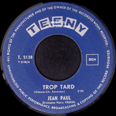 Jean Paul - Un Soir D'ete / Trop Tard side B