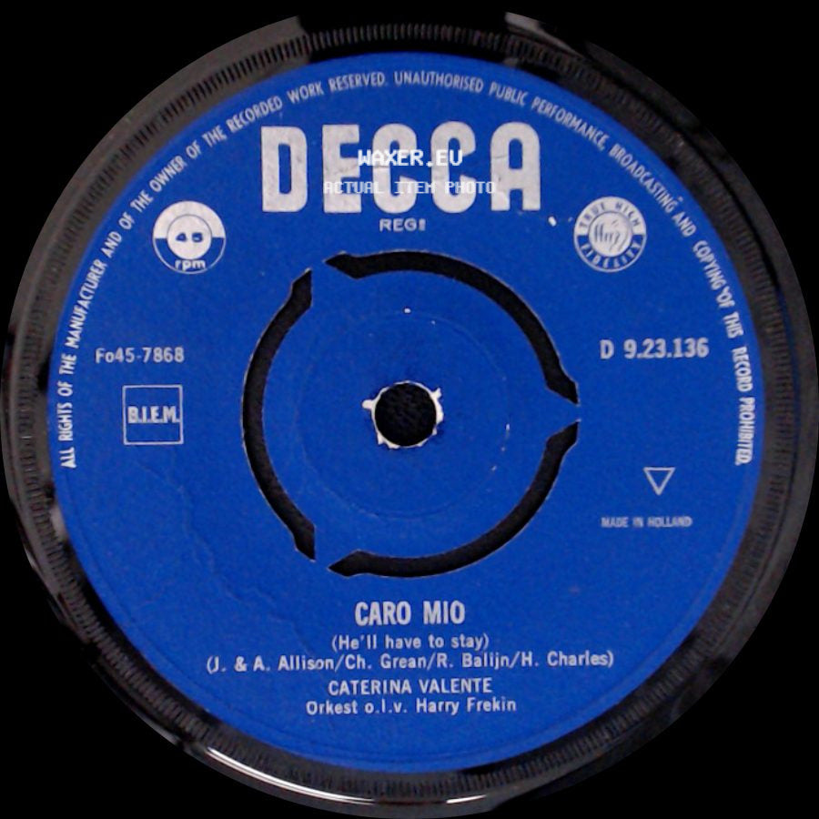 Caterina Valente - Caro Mio (He'll Have To Stay) / Zeeman side A
