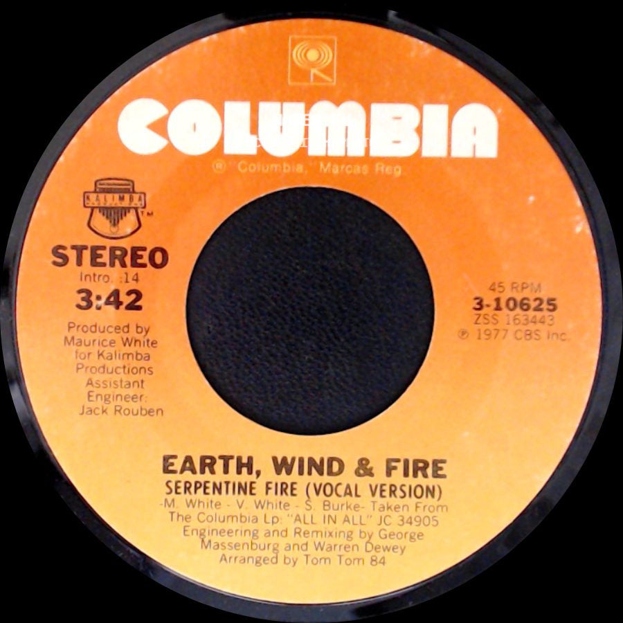 Earth, Wind & Fire - Serpentine Fire (Vocal Version) / Serpentine Fire (Instrumental Version) side A