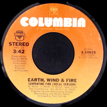 Earth, Wind & Fire - Serpentine Fire (Vocal Version) / Serpentine Fire (Instrumental Version) side A