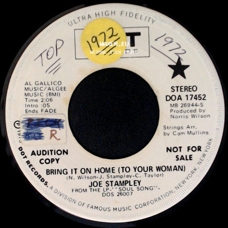 Joe Stampley - Bring It On Home (To Your Woman) / Bring It On Home (To Your Woman) side B