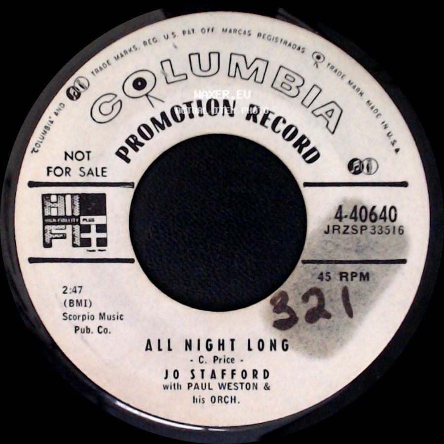 Jo Stafford With Paul Weston & His Orch. - As I Love You / All Night Long side B