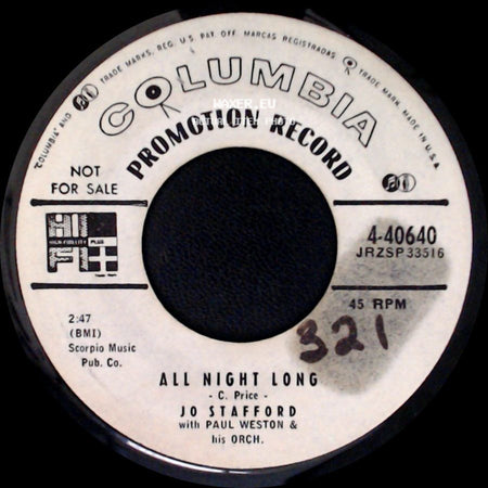 Jo Stafford With Paul Weston & His Orch. - As I Love You / All Night Long side B