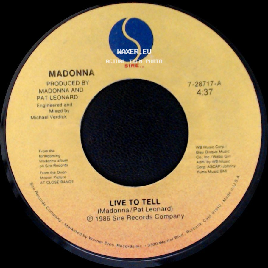 Madonna - Live To Tell / Live To Tell (Instrumental) side A