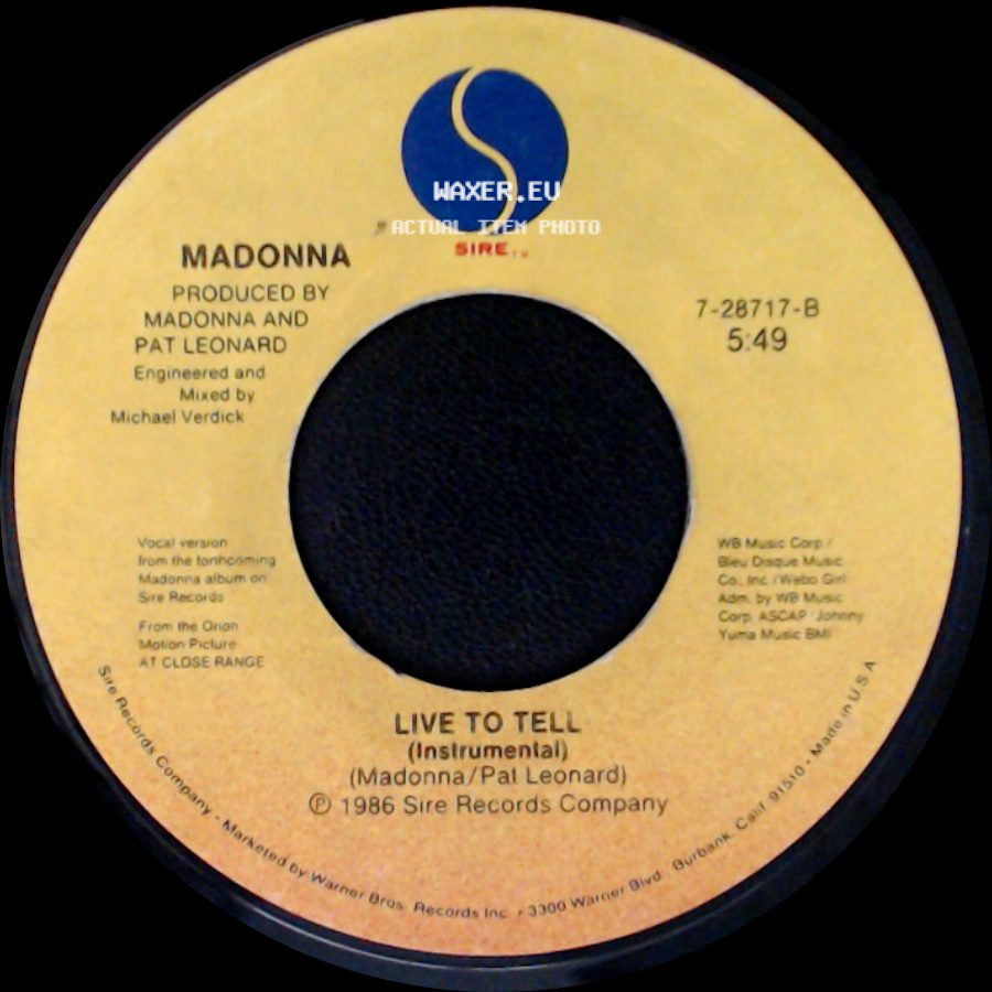 Madonna - Live To Tell / Live To Tell (Instrumental) side B