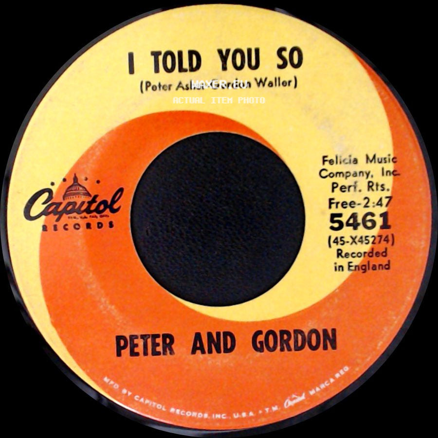 Peter And Gordon - To Know You Is To Love You / I Told You So side B