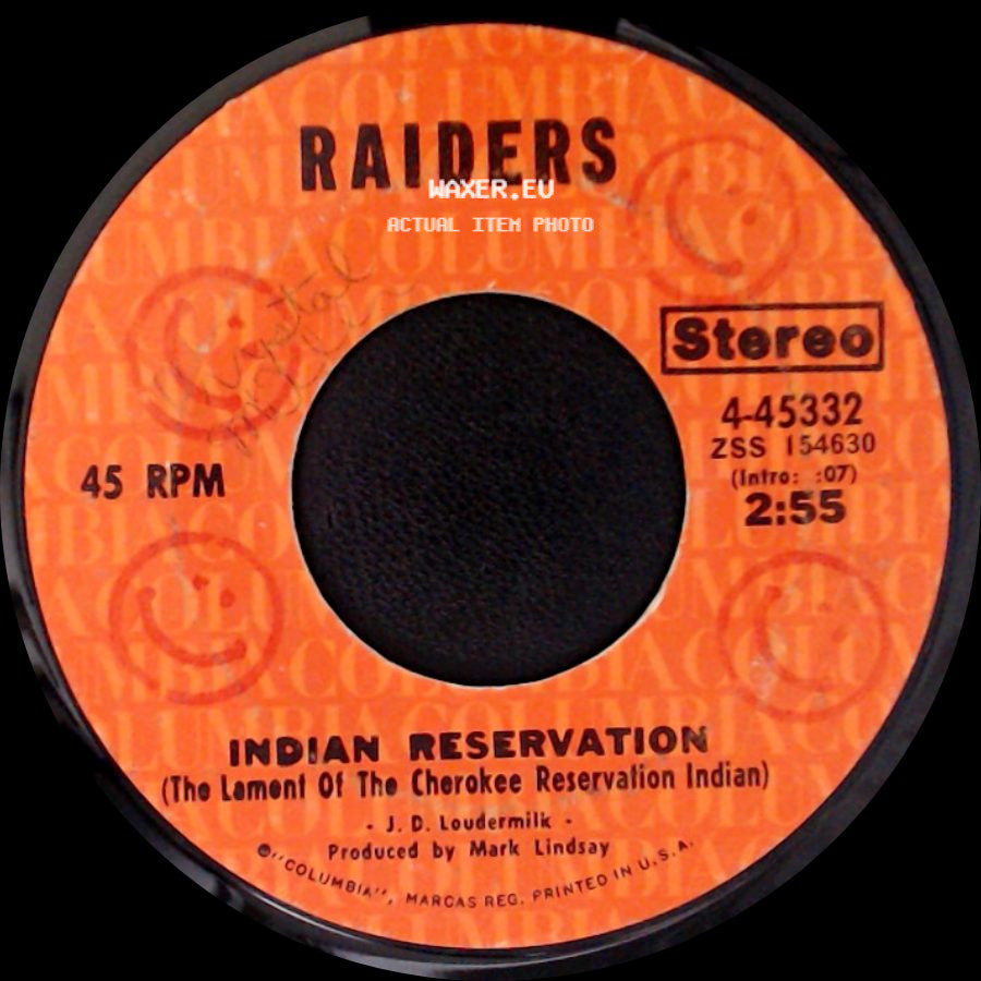 Raiders - Terry's Tune / Indian Reservation (The Lament Of The Cherokee Reservation Indian) side B