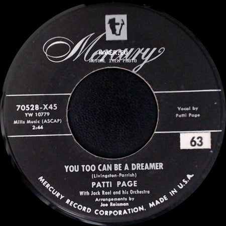 Patti Page - Everlovin' (A One Way Love) / You Too Can Be A Dreamer side B