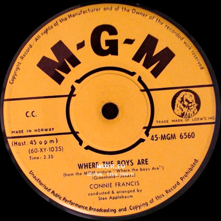 Connie Francis - No One / Where The Boys Are side B