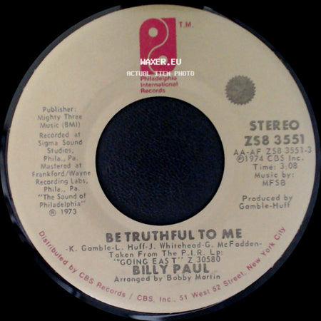 Billy Paul - I Wish It Were Yesterday / Be Truthful To Me side B