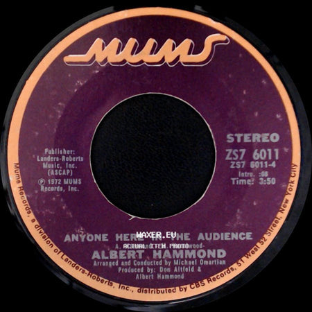 Albert Hammond - Anyone Here In The Audience / It Never Rains In Southern California side A