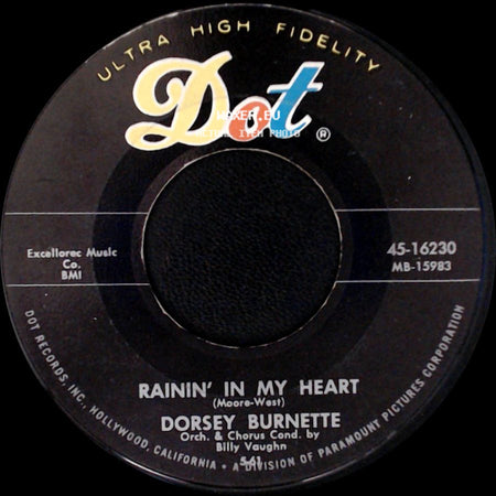 Dorsey Burnette - A Full House / Rainin' In My Heart side B