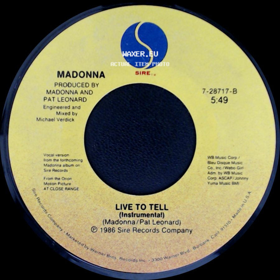 Madonna - Live To Tell / Live To Tell (Instrumental) side B