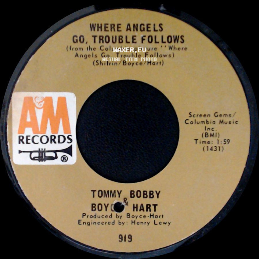 Tommy Bobby Boyce & Hart - Where Angels Go, Trouble Follows / Goodbye Baby (I Don't Want To See You Cry) side A