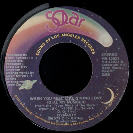 Dynasty - I've Just Begun To Love You / When You Feel Like Giving Love (Dial My Number) side B
