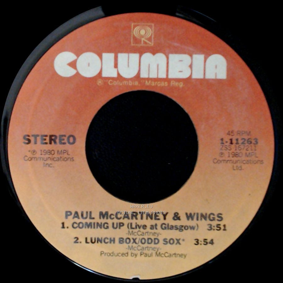 Paul Mccartney / Paul Mccartney & Wings - Coming Up / Coming Up (Live At Glasgow) / Lunch Box/Odd Sox side B