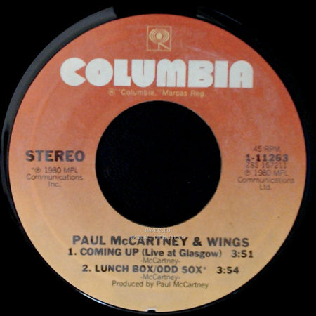 Paul Mccartney / Paul Mccartney & Wings - Coming Up / Coming Up (Live At Glasgow) / Lunch Box/Odd Sox side B