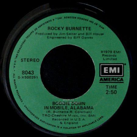 Rocky Burnette - Tired Of Toein' The Line / Boogie Down In Mobile, Alabama side B