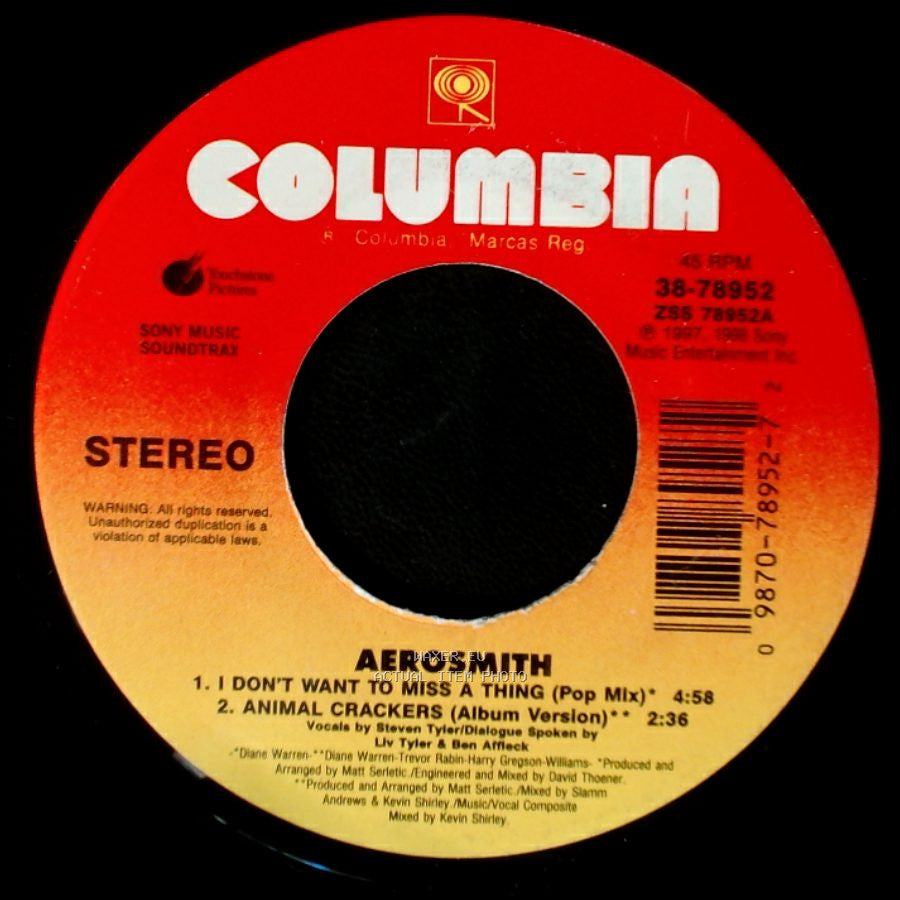 Aerosmith - I Don't Want To Miss A Thing (Pop Mix) / Animal Crackers (Album Version) / Taste Of India (Rock Remix) side A