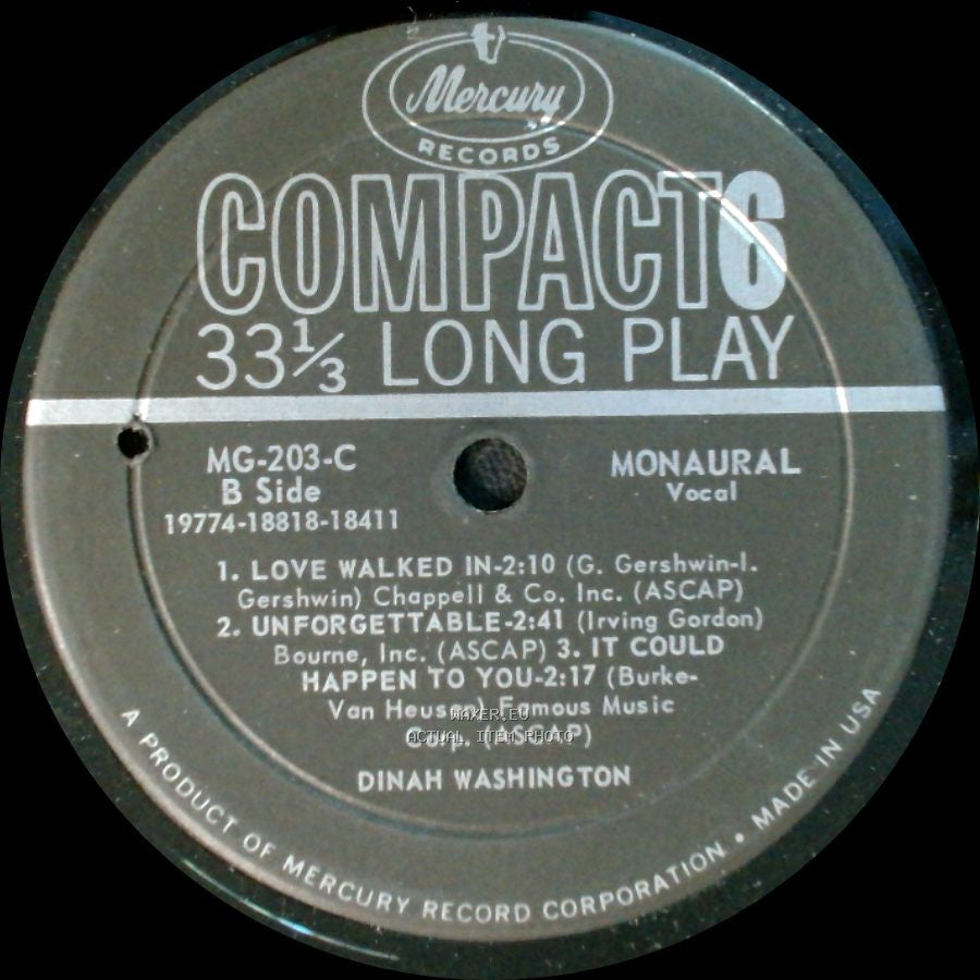 Dinah Washington - Unknown Title A / Unknown Title B side B