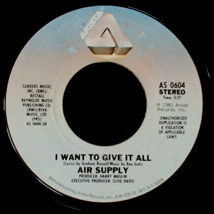 Air Supply - The One That You Love / I Want To Give It All side B