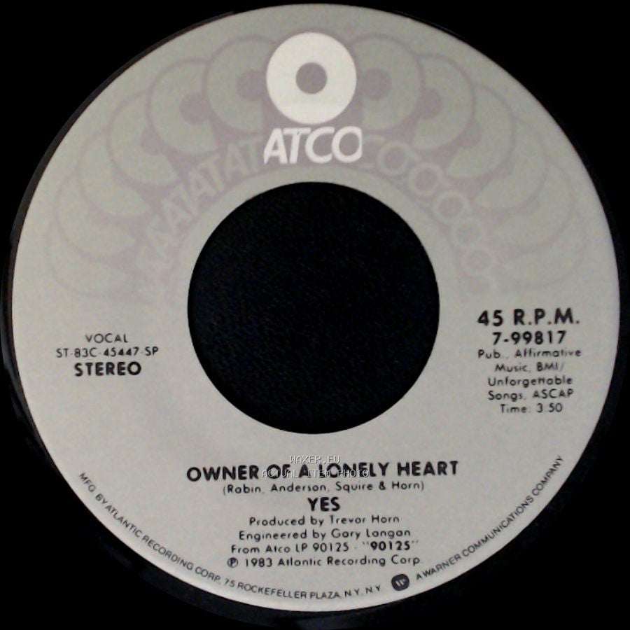 Yes - Our Song / Owner Of A Lonely Heart side B