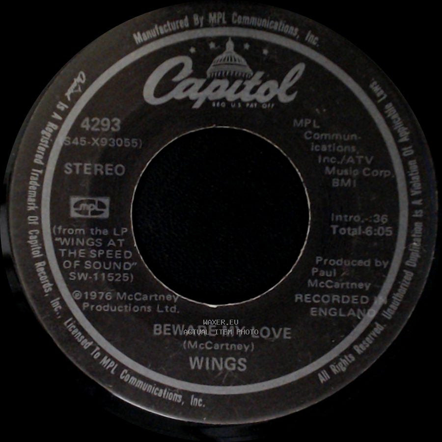 Wings - Let 'em In / Beware My Love side B