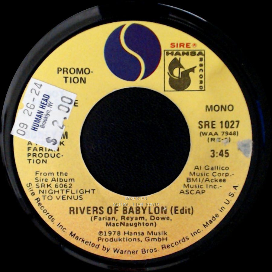 Boney M - Rivers Of Babylon (Edit) / Rivers Of Babylon (Edit) side B