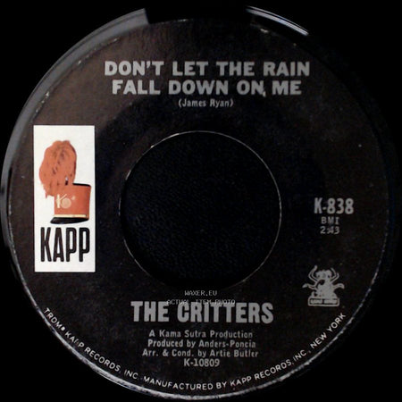 The Critters - Walk Like A Man Again / Don't Let The Rain Fall Down On Me side B
