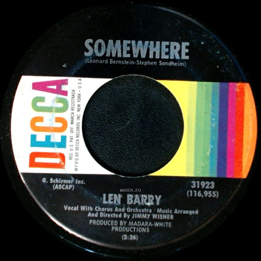 Len Barry - It's A Cryin' Shame / Somewhere side B