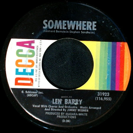 Len Barry - It's A Cryin' Shame / Somewhere side B