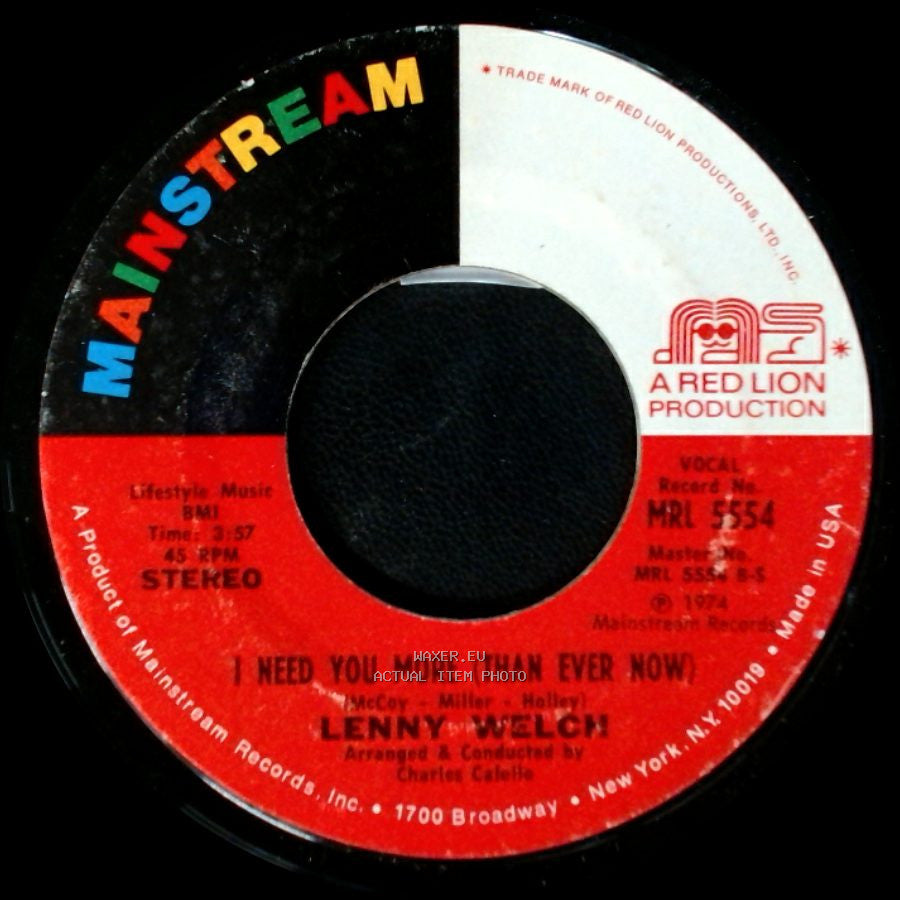 Lenny Welch - I Need You More (Than Ever Now) / Eyewitness News side A