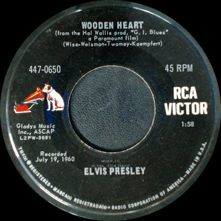 Elvis Presley With The Jordanaires / Elvis Presley - Puppet On A String / Wooden Heart side B