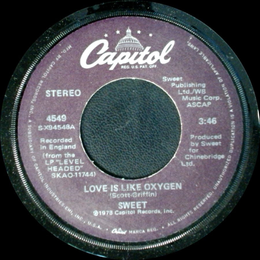Sweet - Cover Girl / Love Is Like Oxygen side B