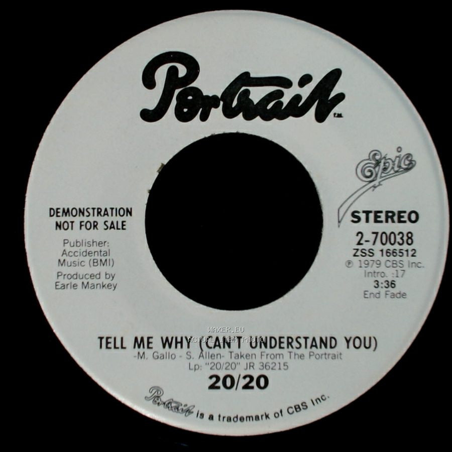 20/20 - Tell Me Why (Can't Understand You) / Tell Me Why (Can't Understand You) side B