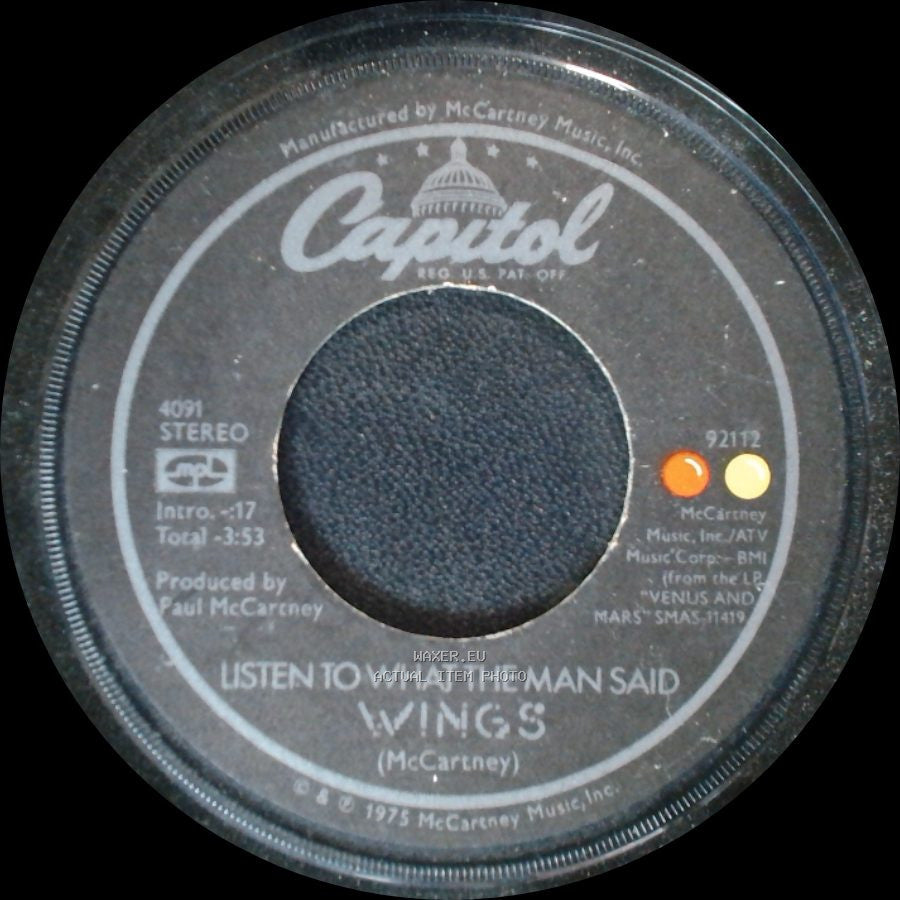 Wings - Listen To What The Man Said / Love In Song side A