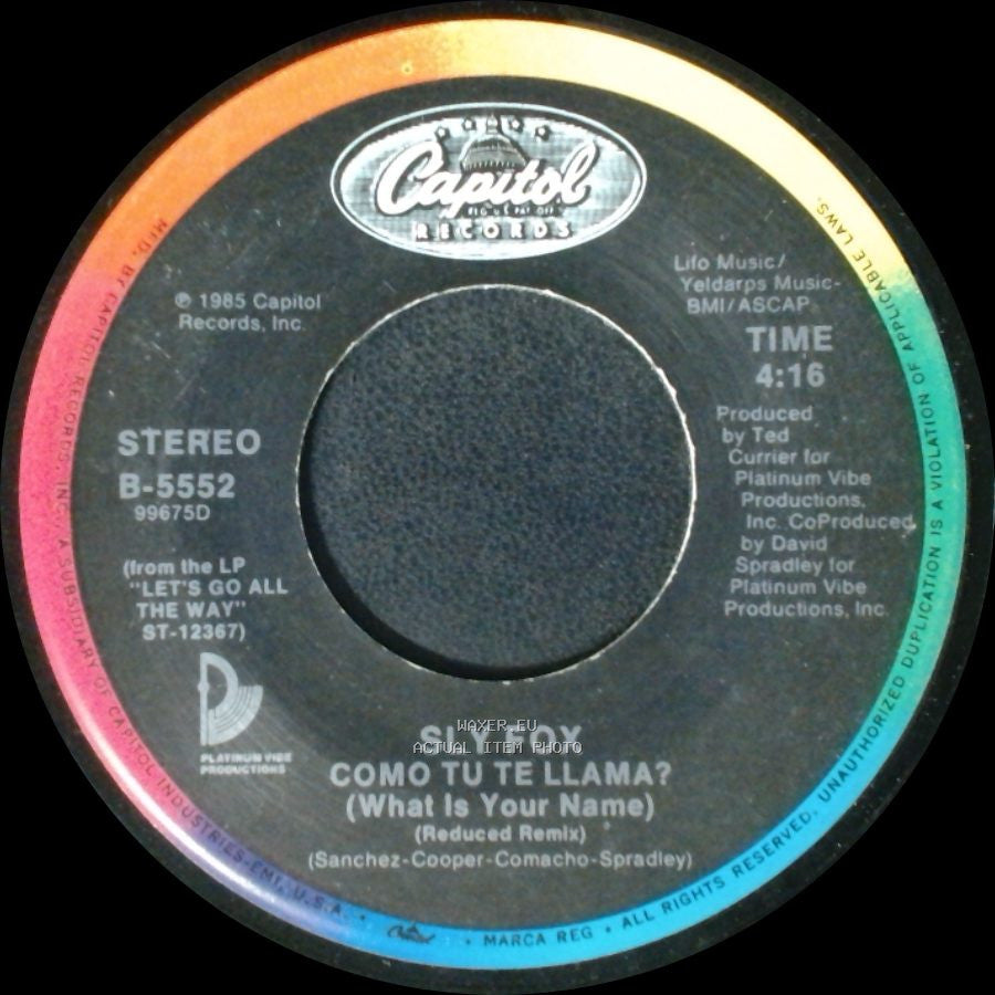 Sly Fox - Let's Go All The Way / Como Tu Te Llama? (What Is Your Name) (Reduced Remix) side B