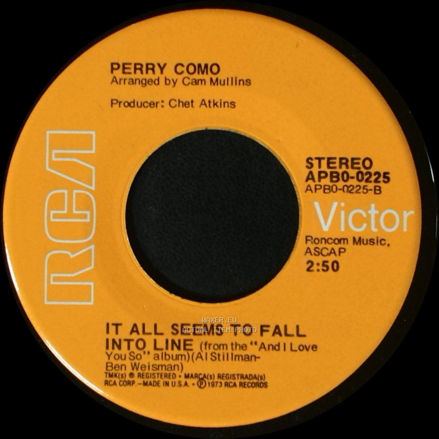 Perry Como - Beyond Tomorrow (Love Theme From "Serpico") / It All Seems To Fall Into Line side B