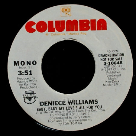 Deniece Williams - Baby, Baby My Love's All For You / Baby, Baby My Love's All For You side A