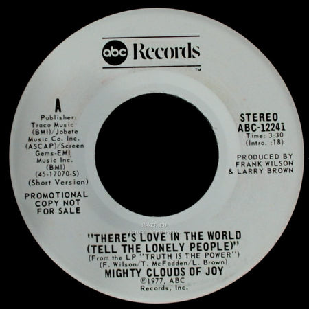 Mighty Clouds Of Joy - There's Love In The World (Tell The Lonely People) / There's Love In The World (Tell The Lonely People) side B