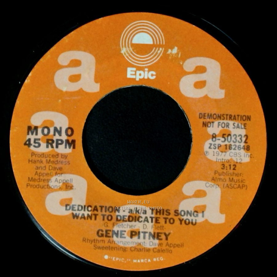 Gene Pitney - Dedication - A/K/A This Song I Want To Dedicate To You / Dedication - A/K/A This Song I Want To Dedicate To You side A