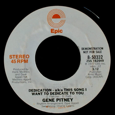Gene Pitney - Dedication - A/K/A This Song I Want To Dedicate To You / Dedication - A/K/A This Song I Want To Dedicate To You side B