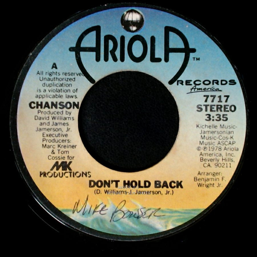 Chanson - Did You Ever / Don't Hold Back side B