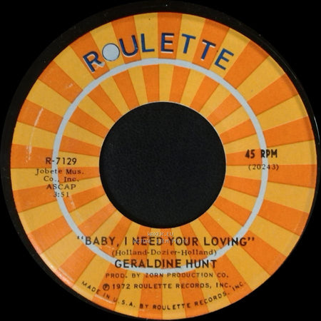 Geraldine Hunt - Cry Cry Cry / Baby, I Need Your Loving side B