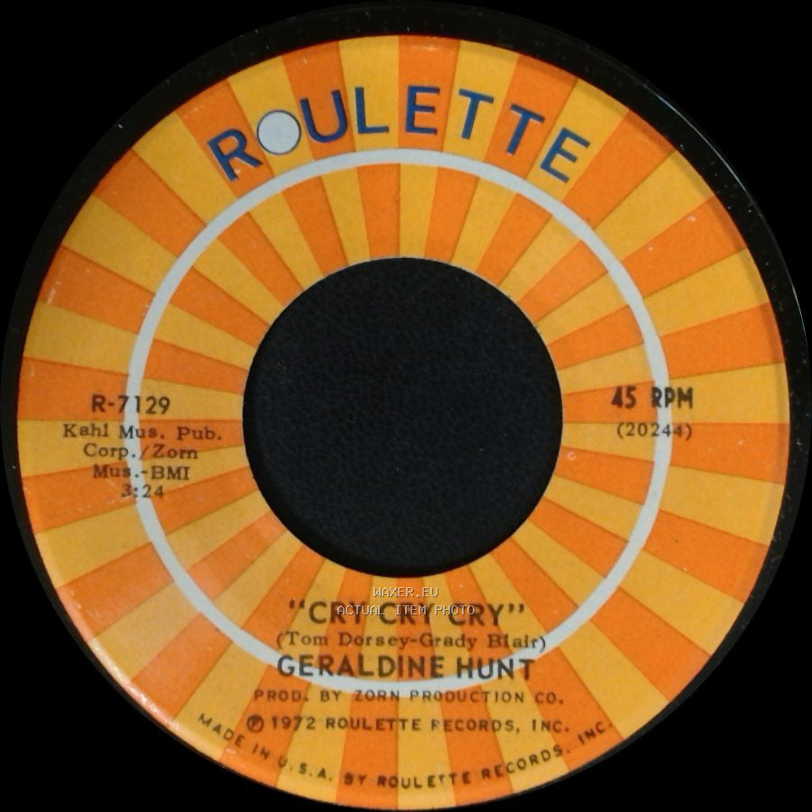 Geraldine Hunt - Cry Cry Cry / Baby, I Need Your Loving side B
