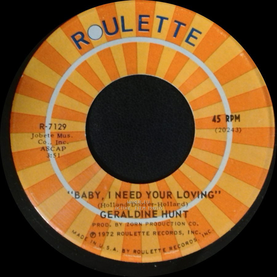 Geraldine Hunt - Cry Cry Cry / Baby, I Need Your Loving side B