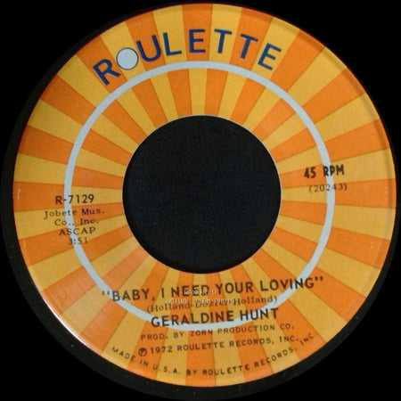 Geraldine Hunt - Cry Cry Cry / Baby, I Need Your Loving side B